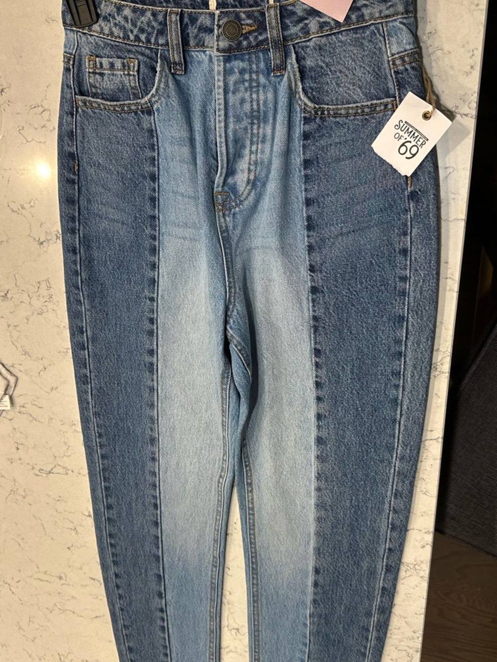 stradivarius Two-Tone Blue Panel High-Waist Jeans